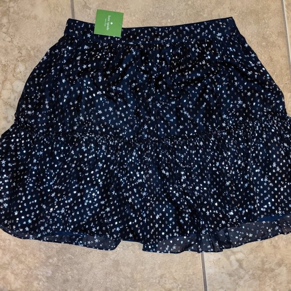 Kate Spade Night Sky Ruffle Shiny Mini Skirt Navy - Picture 2 of 8